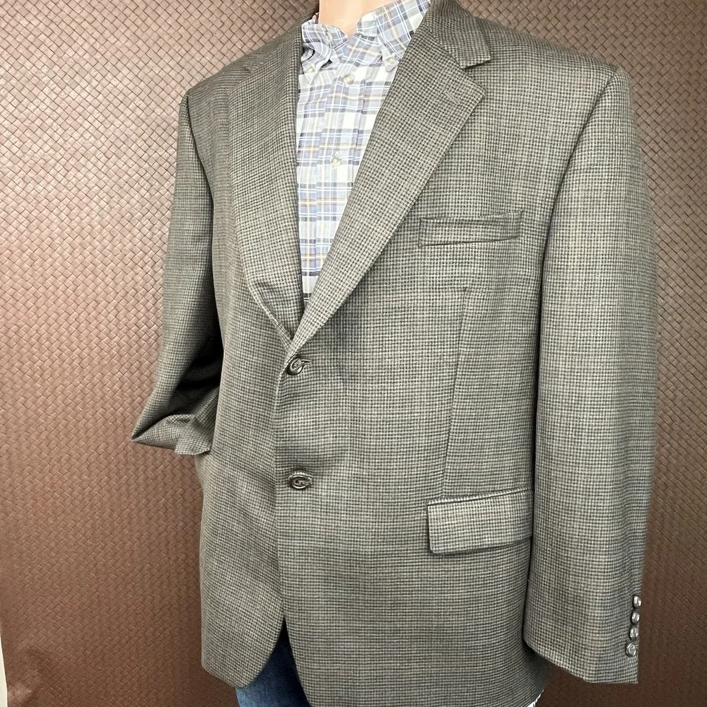 Vintage Polo Ralph Lauren Blazer Mens 44S Brown Houndstooth‎ 100% Wool